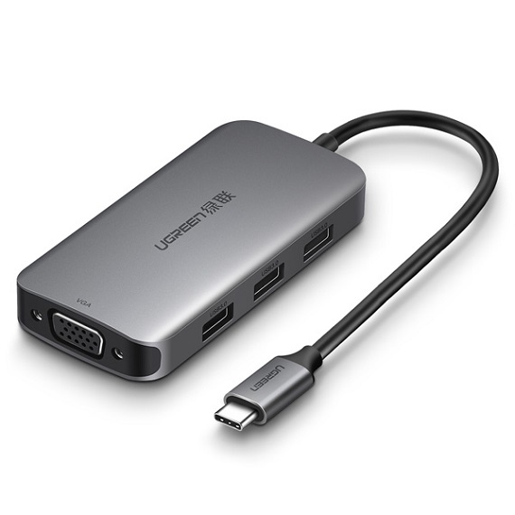 Thiết bị mở rộng USB type-C sang VGA/ Hub USB 3.0 hỗ trợ sạc cổng USB-C chính hãng Ugreen 50210