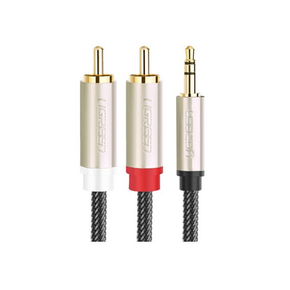 Cáp Audio 3,5mm ra 2 đầu RCA dài 5m chính hãng Ugreen 20825 mạ vàng cao cấp