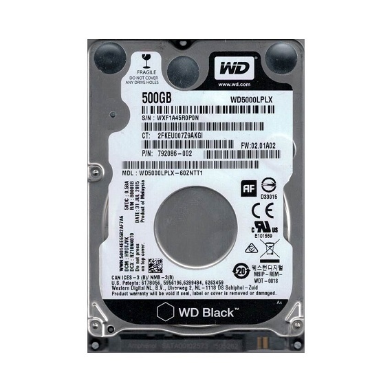 Ổ cứng HDD Notebook Western Digital WD 500GB 7200rpm (WD5000LPLX) (Đen) 2.5 inch Sata 3