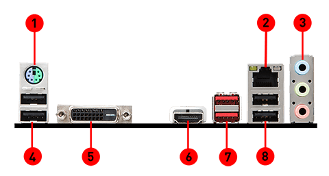 MSI H310M GAMING ARCTIC back panel ports