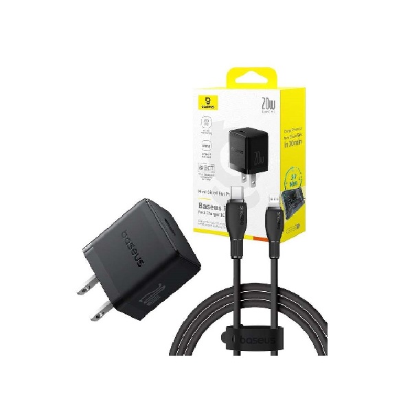 Combo Củ sạc nhanh 20W kèm cáp Type-C to Lightning dài 1M Baseus Palm E0116500 (LVJ080-TC-UK)