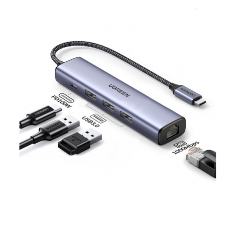 Hub USB-C to LAN + 3 x USB 3.0 + USB-C hỗ trợ sạc ngược 100W Ugreen 20932